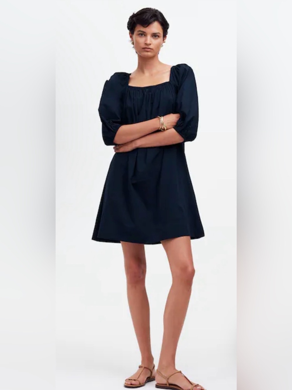 Madewell Square Neck Puff Sleeve Mini Dress Navy Size 2 NWT